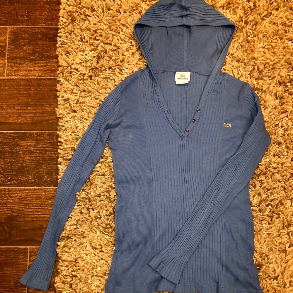 Lacoste Long Sleeve Ribbed Hooded Shirt, Size 4